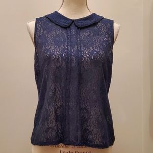 Princess Vera Wang Navy Blue Lace Sleeveless Top M